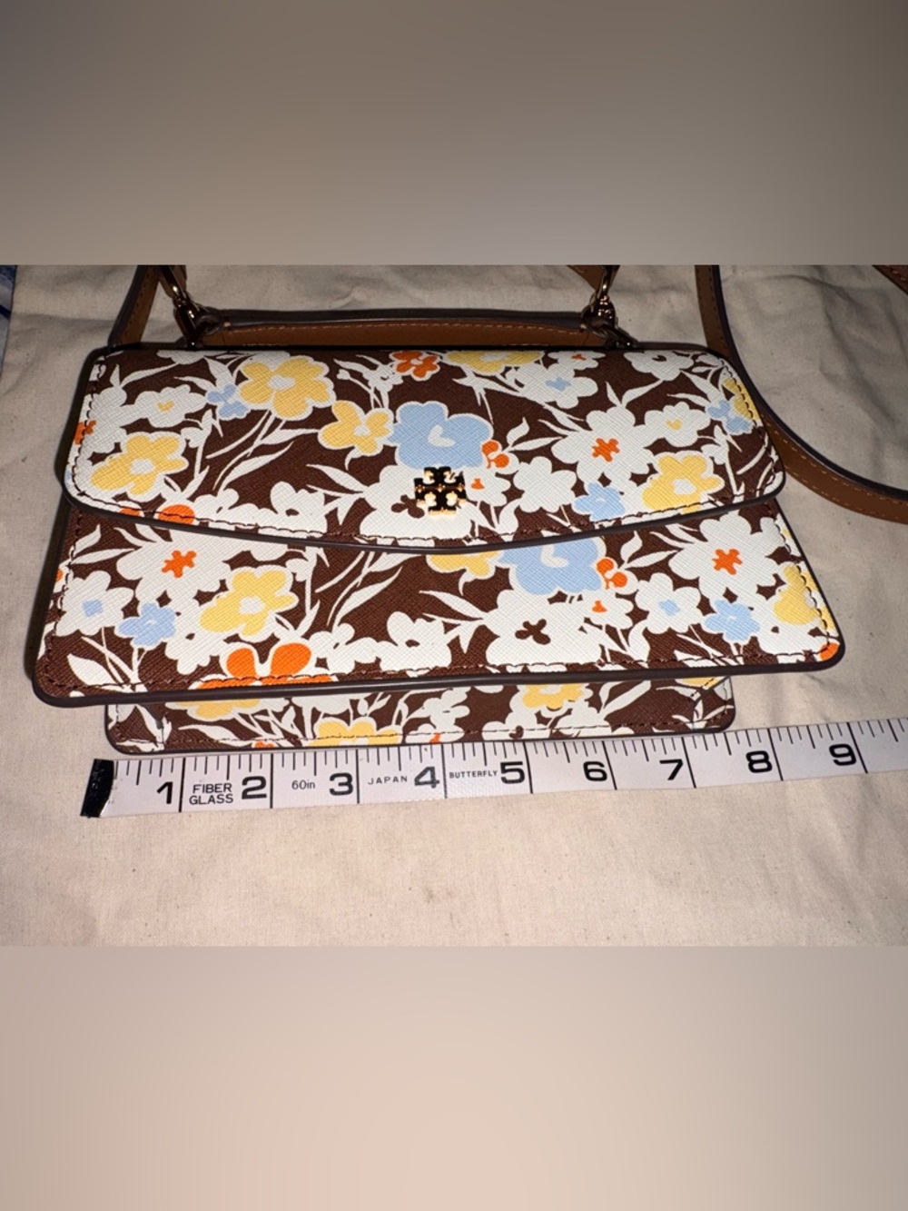 Tory Burch Emerson Brown Floral Print Top Handle & Crossbody Bag New - Picture 8 of 10